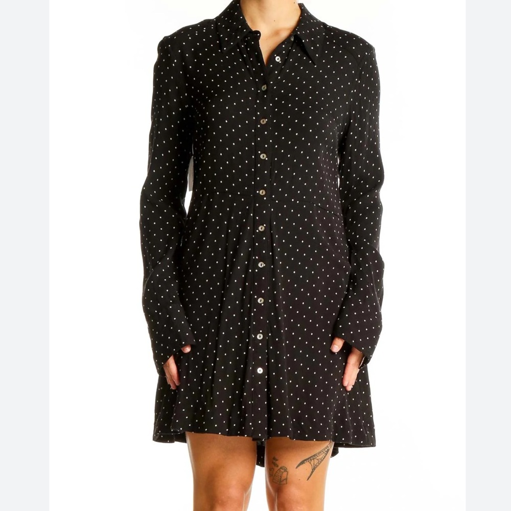 Black Polka Dot Button-Up mini dress; size m